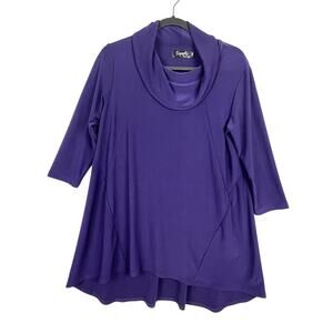 Sympli 10 The Look Tunic Cowl Neck 3/4 Sleeve Purple Womens Stretchy Long Blouse